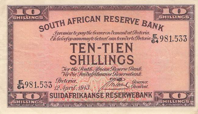 Südafrika p82d 10 Shillings 1943